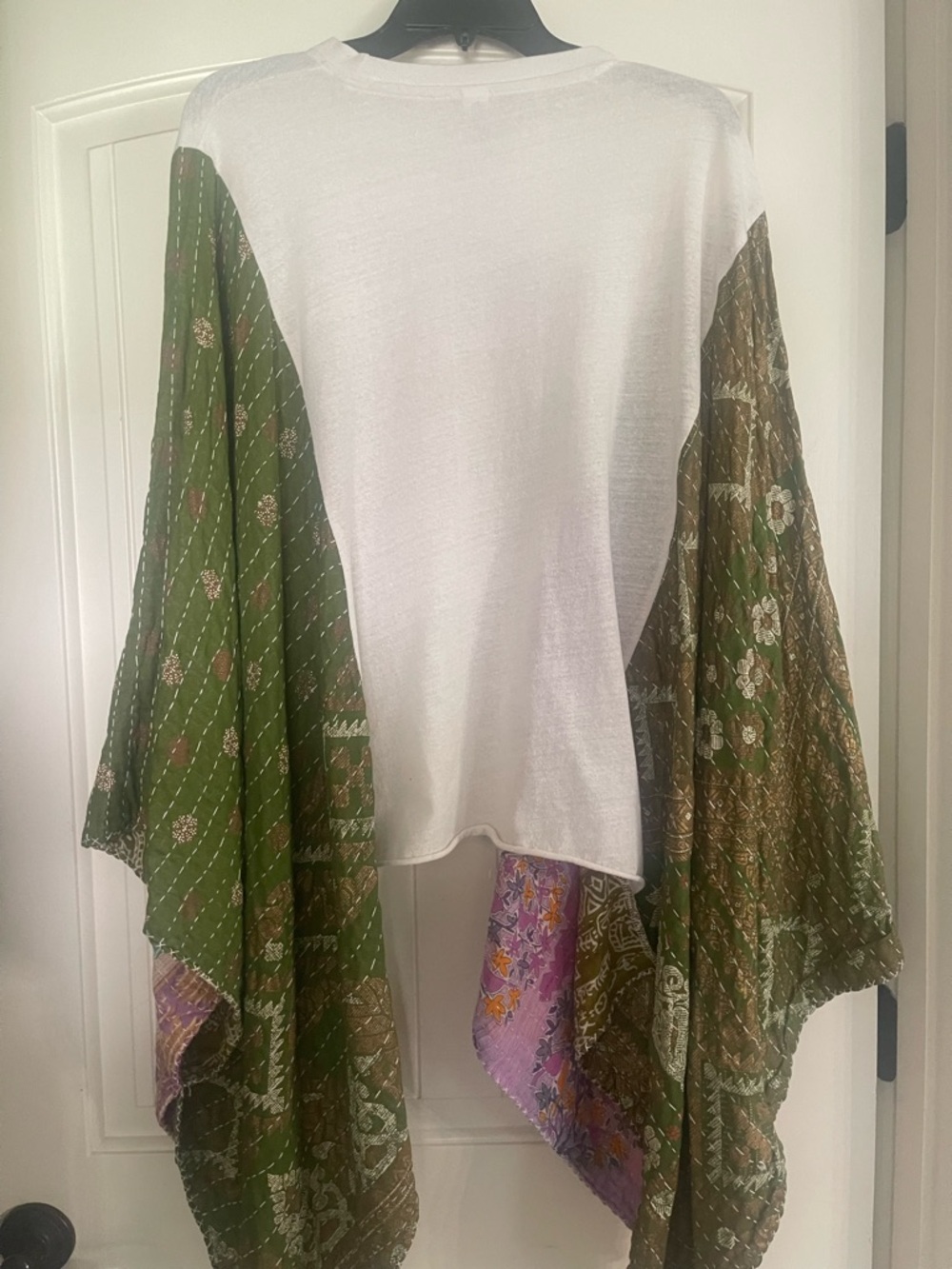 KANTHA Upcycled Poncho Boho T-Shirt Large / Fits Most  Pub Hippie Wear Skeleton - Picture 3 of 9